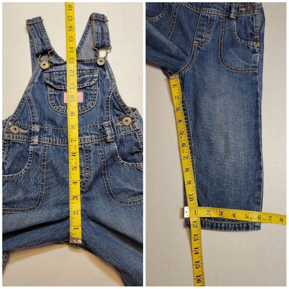 Oshkosh Vestbak Denim Blue Jean Kids Overalls Girls Pink Accents Size 2T - Picture 13 of 15